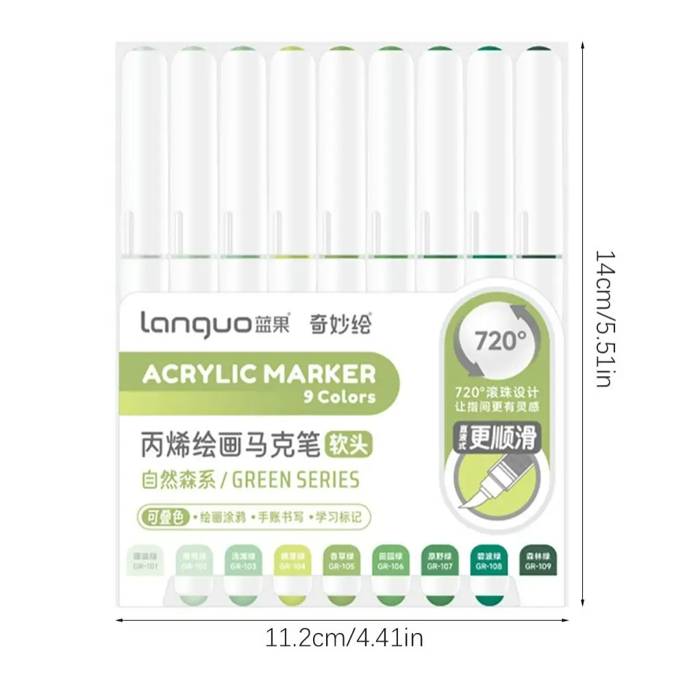 Pennarello acrilico a 9 colori Penna per colori liquidi dritti a colori impilabili Asciugatura rapida Scrittura liscia Penna per acquerello Graffiti