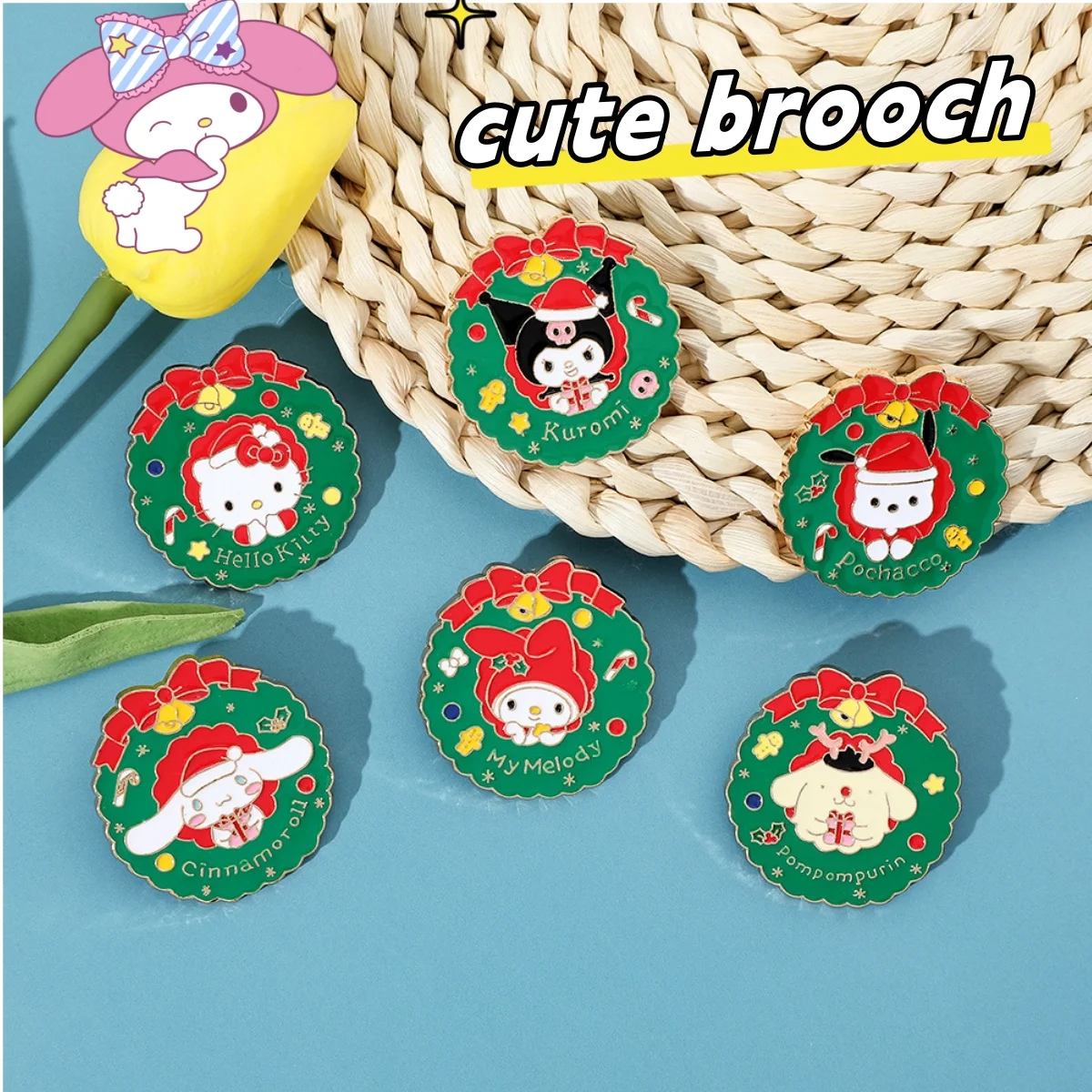 hello kitty y2k cute sanrio metal badge christmas series cinnamoroll my melody kuromi pudding dog brooch brooches for women