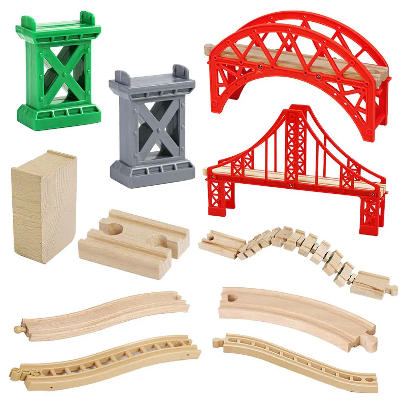 Wooden Track Accessories For All Thomas Trains Car Bridge Piers Traffic Light Beech Wood Track Assembly Kid Combination Toy Gift