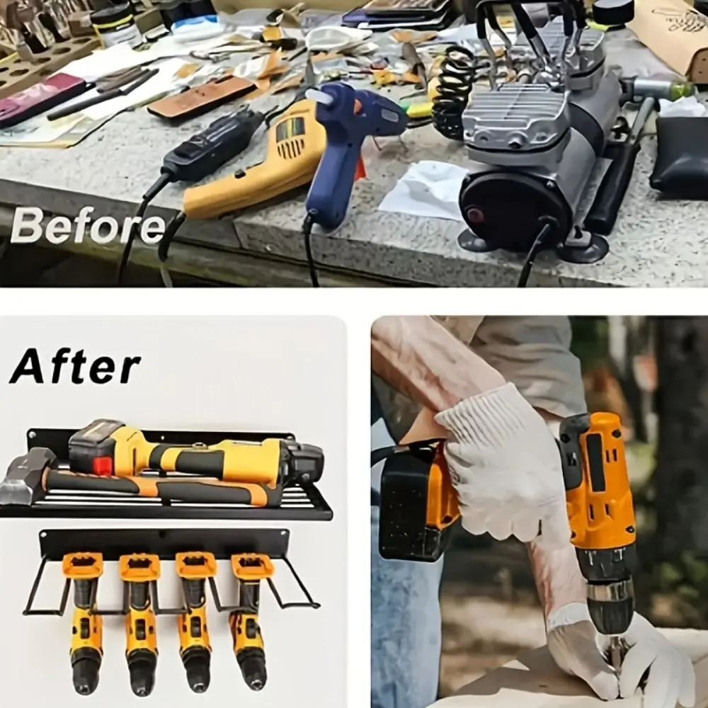 

Wall Mounted Hand Power Tool Organizer Rack Heavy Duty 40cm Floating Tool Cabinet Space Saving Iron Electric Drill Tools Shelf