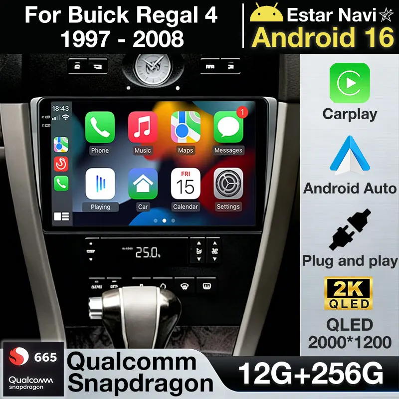 Android 16 Car Radio For Buick Regal 4 1997 - 2008 Qualcomm Multimedia Video Player 2DIN QLED GPS NAVI Head Unit 4G WIFI BT