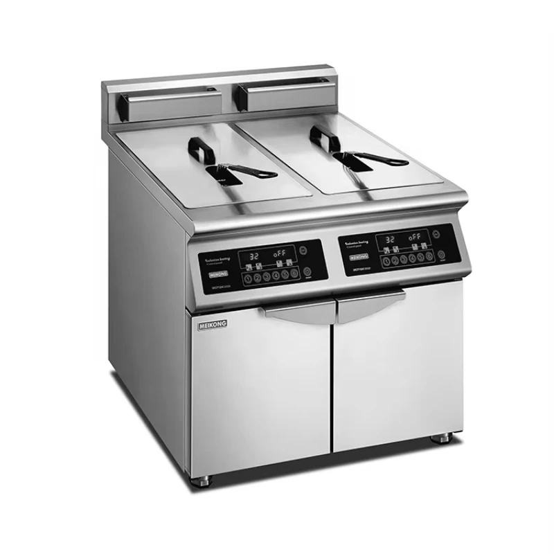 Commercial Induction Double Tank Deep Fryer with Adjustable Temperature Control Ideal for Restaurant and Catering Use