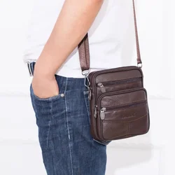 Bolso bandolera pequeño de cuero a la moda para hombre, bolso bandolera mensajero multifuncional, bolsos cruzados de cuero genuino