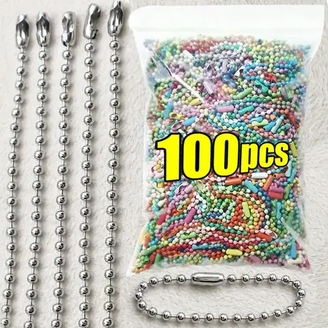 10/100 pçs diy bola grânulo correntes tira colorido chaveiro bonecas etiqueta mão conector para fazer jóias pingente accessorise
