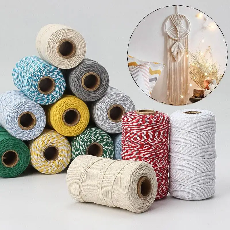 100M/Roll Cotton Cord Baker Twine Colorful Cotton Crafts Twine Macrame Cord String DIY Home Textile Gift Wrapping Wedding Decor