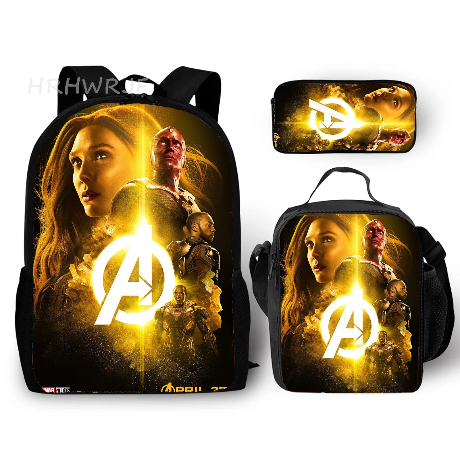 Mochila de 3 piezas con dibujos de los Vengadores para estudiantes de escuela primaria con bolsa de almuerzo, mochila escolar ligera de estilo cómico de superhéroes para niños