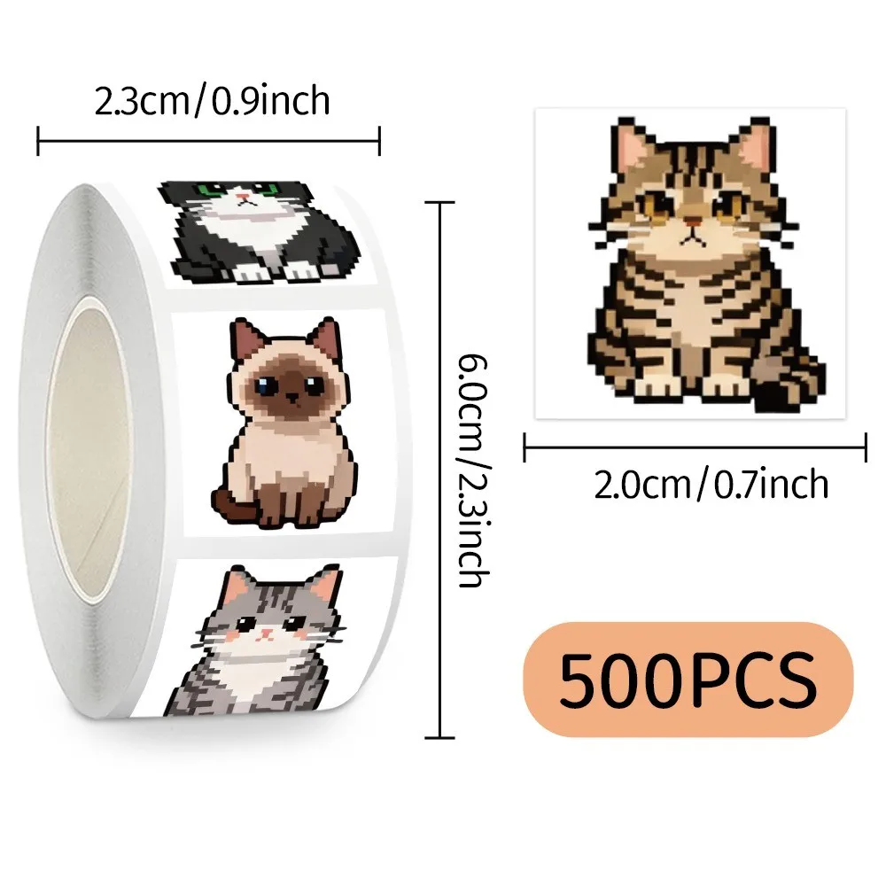 500 Pcs/Roll Cute Pixel Cat Stickers - Adorable Rolled Decals for Notebook & DIY Craft Embellishment RecordingYourLife Store