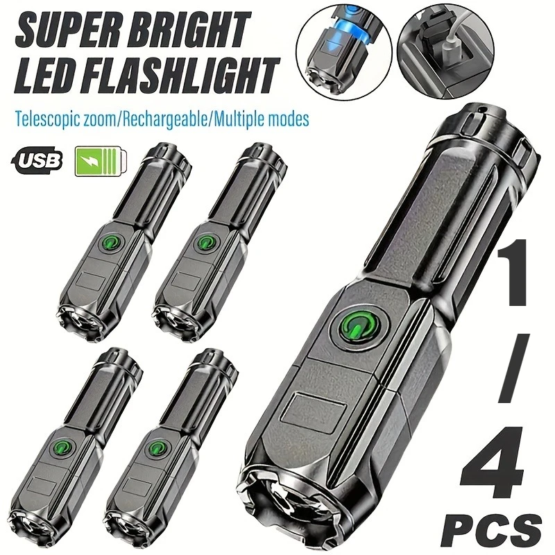 Powerful LED Handheld Flashlight USB Rechargeable Zoom Flashlight Outdoor Waterproof Fishing Hunting Camping Tactical Torch
