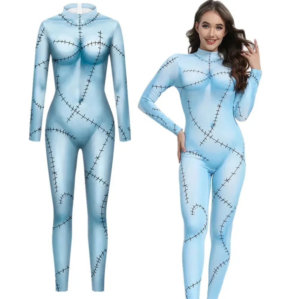 

Halloween Party Anime Moive Sally Carnival Zombie Jumpsut Adult Kid Cosplay Costumes Zentai Performance Catsuit Women Bodysuit