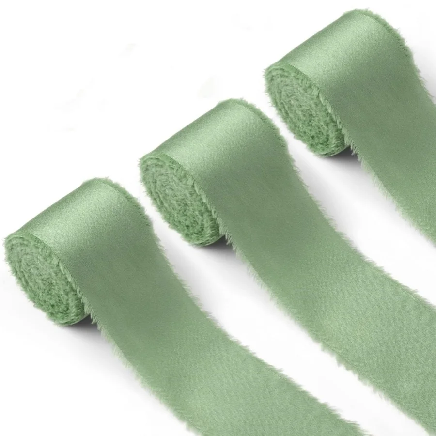 3 Rollen/Set 4 cm ausgefranstes Satinband, handgefertigt, glatt, weich, für Hochzeitseinladung, Blumensträuße, Geburtstagsfeier, DIY-Dekoration, Geschenk – Detail 10