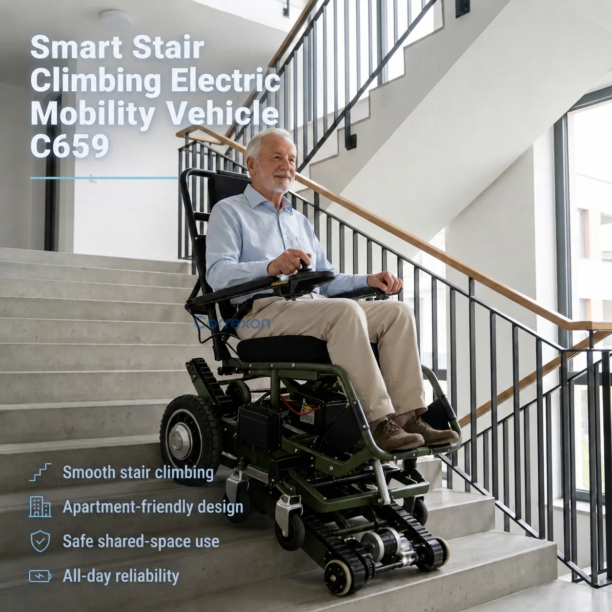 All Terrain Stair Climbing Electric Mobility Vehicle Outdoor Garden Ergonomic Long Battery Life Mobility Device for Elderly