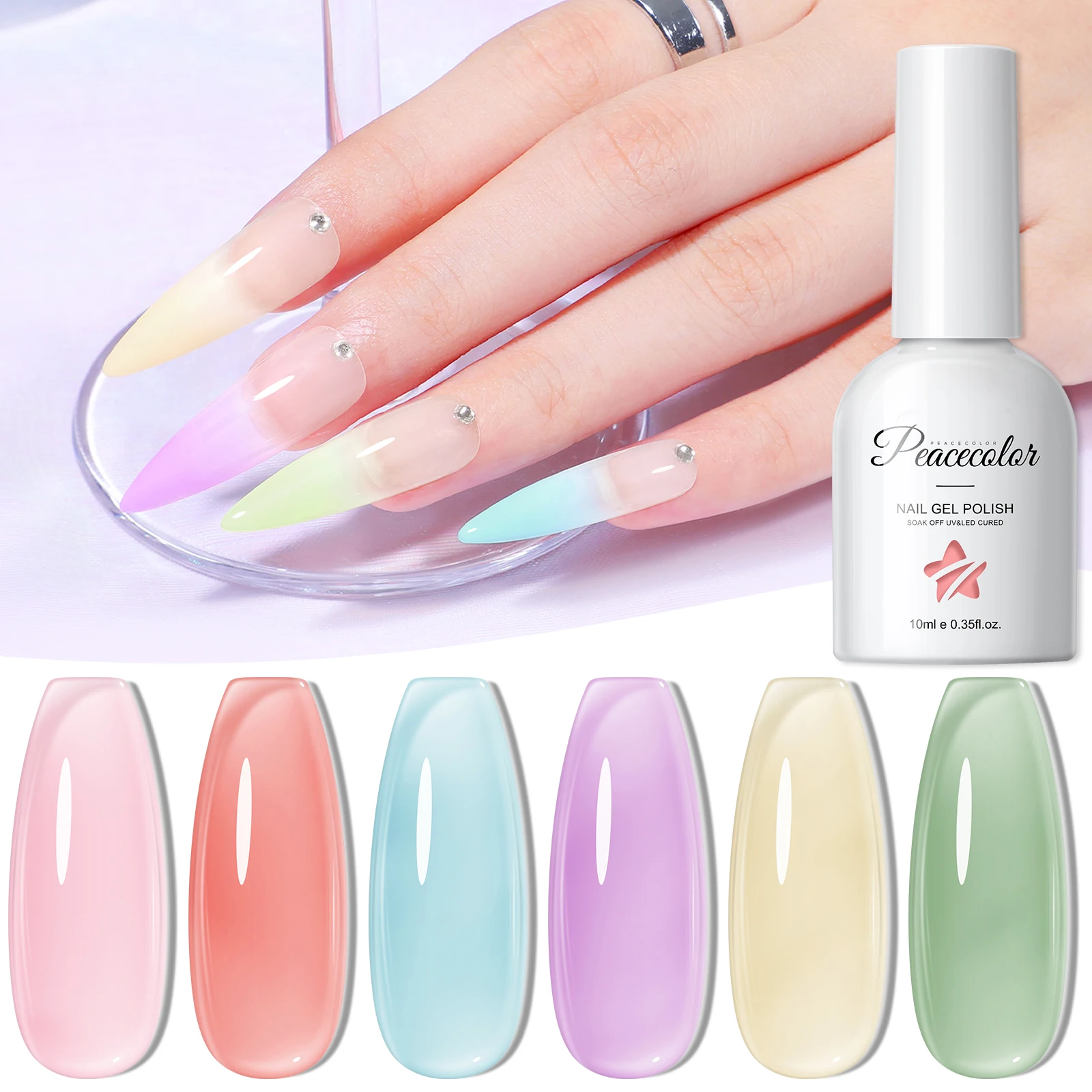 

Peacecolor 1PC Jelly Nail Gel Polish 10ML Candy Color Semi Transparent, Available in All Seasons Perfect for Women DIY Gift