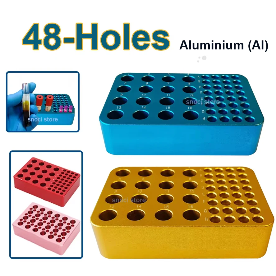 48Holes Centrifuge Tube box Rack  PCR Tube Rack Low Temperature Metal Ice Box 1.5ml 2ml 16Holes and 0.2ml 32 holes Tube，1Piece