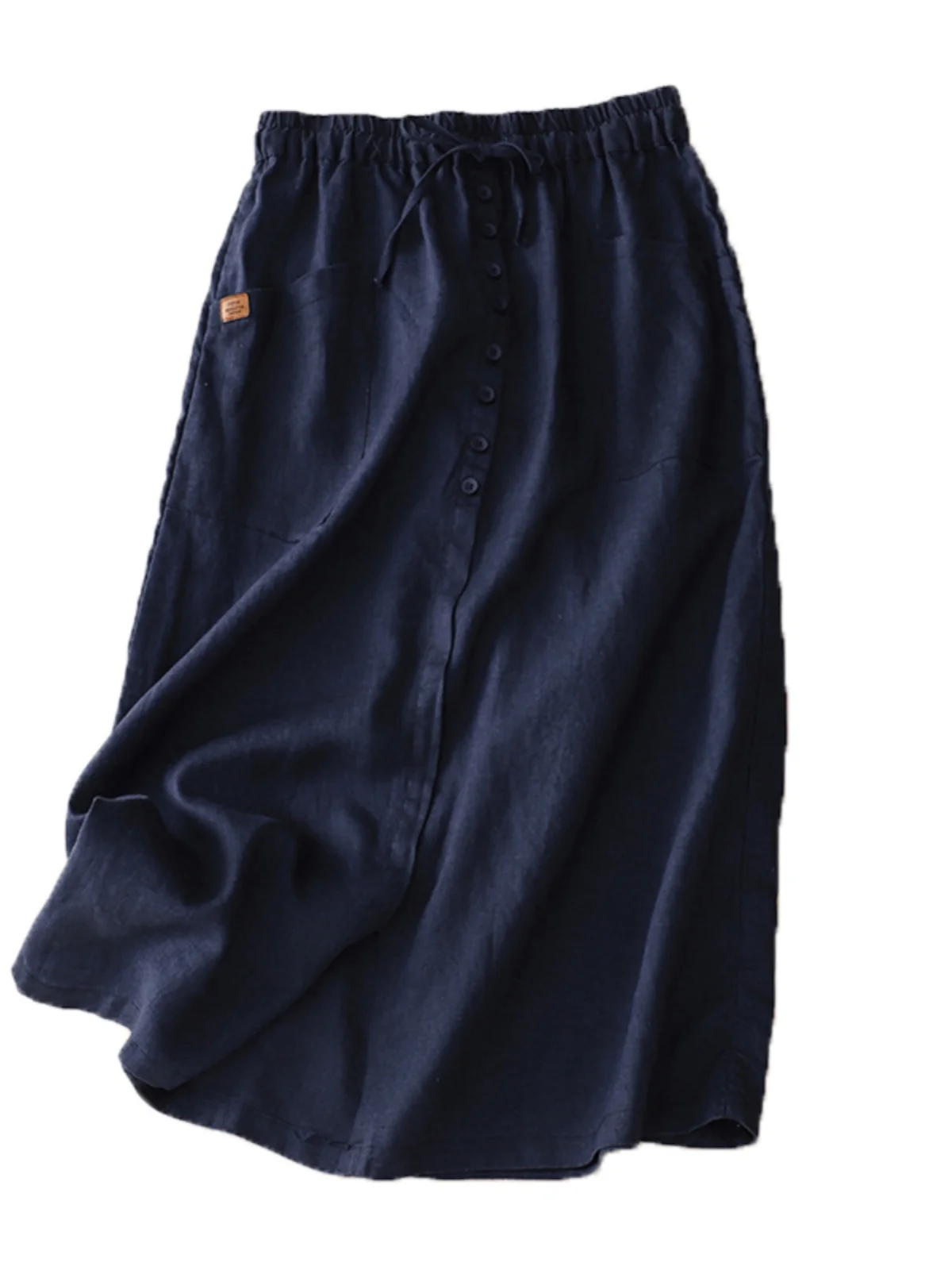 ارتفاع الخصر ثنيات القطن الكتان ألف خط تنورة المرأة الصيف زر واحد الورك تغطي التنانير غير رسمية الكورية Sle ميدي تنورة #5