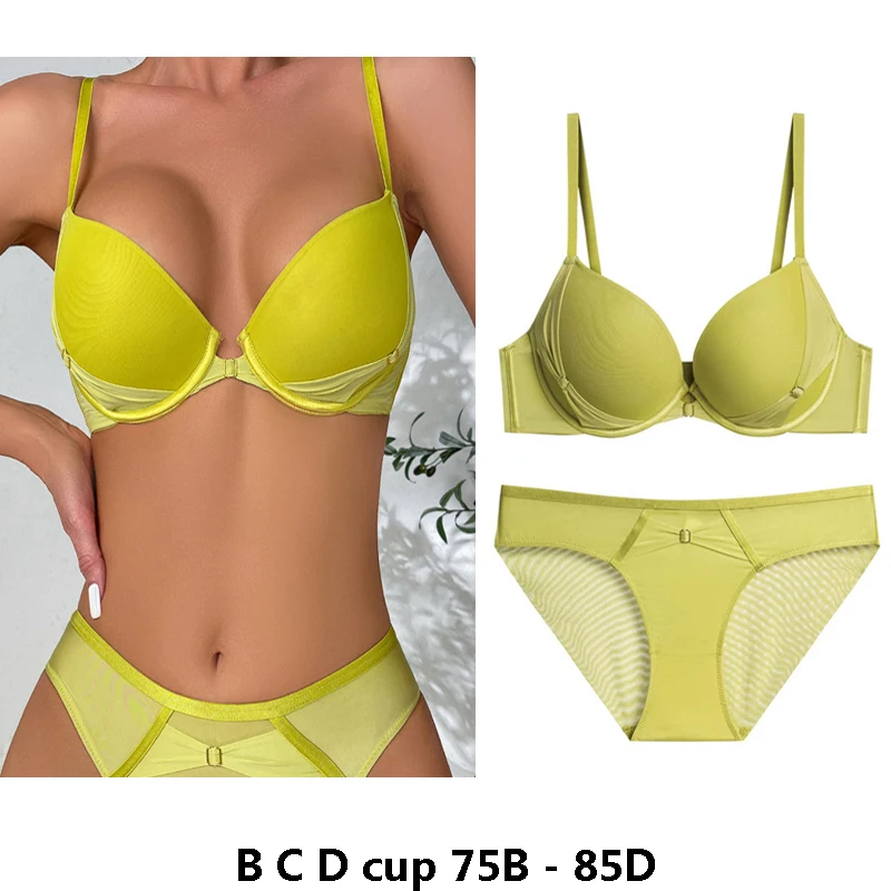 

high quality sexy women bras and brief set push up mesh B C D cup comfortable wire summer lingerie underwear red grey yellow