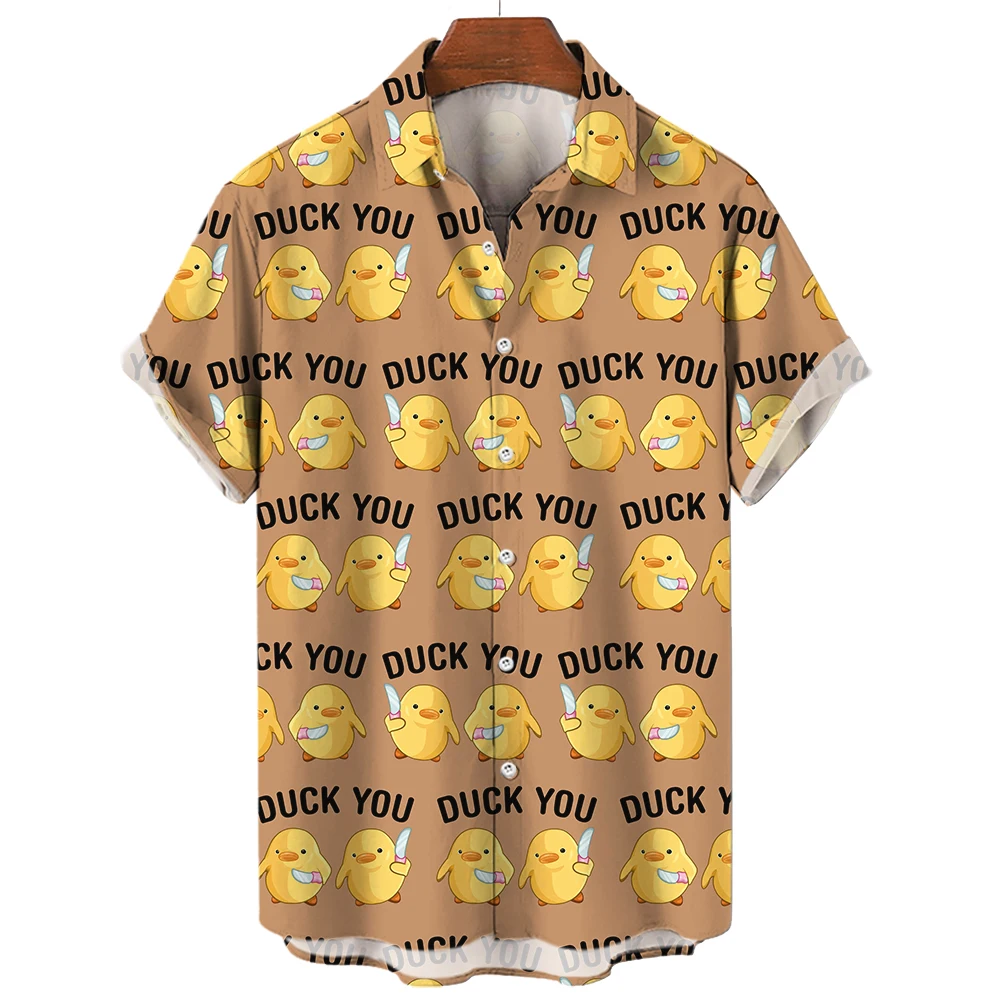 Men\'s Hawaiian Shirts 3D Print Kawaii Duck Cartoon Graphics Fashion Button Short Sleeve Lapel Streetwear  Shirts for men Summer