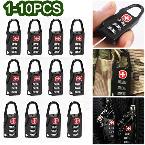 1-8PCS 휴대용 합금 잠금 자물쇠 야외 여행 수하물 지퍼 배낭 핸드백 안전 도난 방지 조합 코드 번호 잠금 장치
