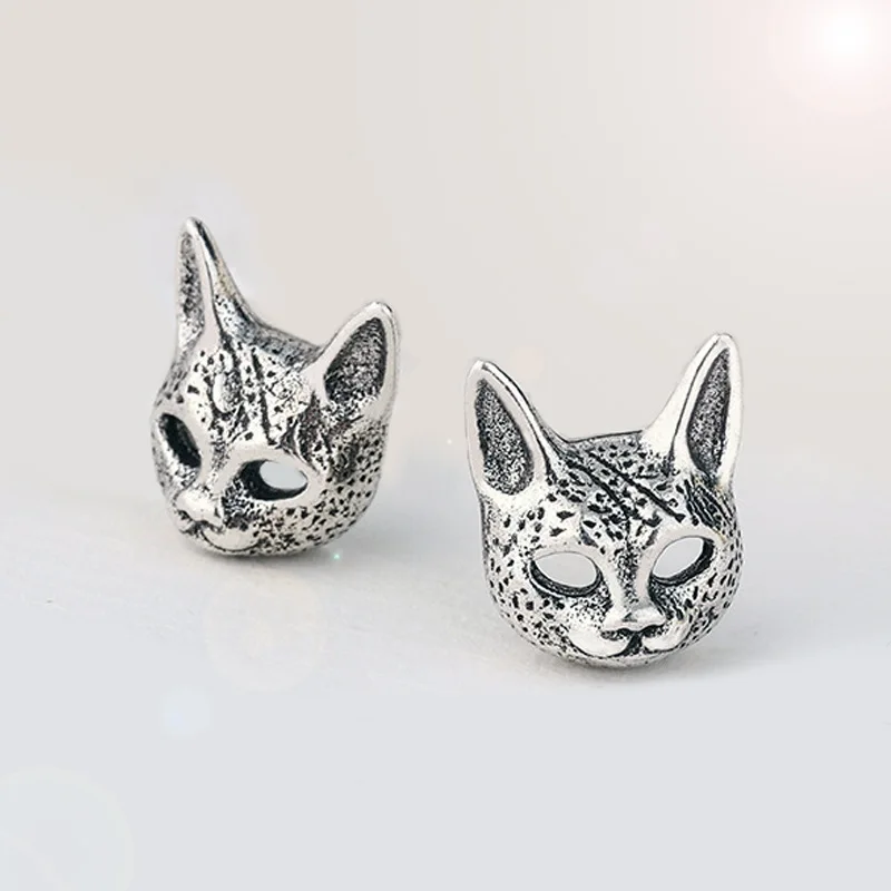 High Quality Retro 925 Silver Needle Sweet Sphinx Civet Cat Animal Ladies Stud Earrings Jewelry Accessories For Women No Fade