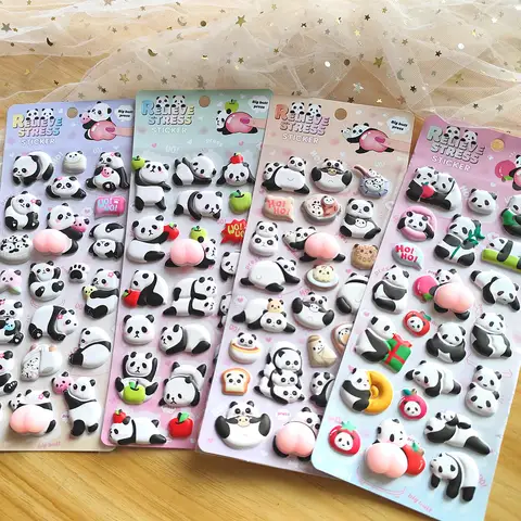 4-Piece Cute Panda Stress Relief Stickers 3D Embossed Decor for Kids’ Crafts Gift Embellishment BulingBulingStickers Store