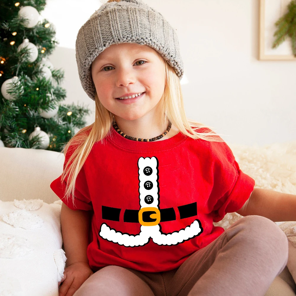 Christmas Santa Belt Kids T-shirt Boy Girl Clothes Toddler Funny Christmas Shirt Santa Costume Shirts Xmas Party Kid Gift Shirt