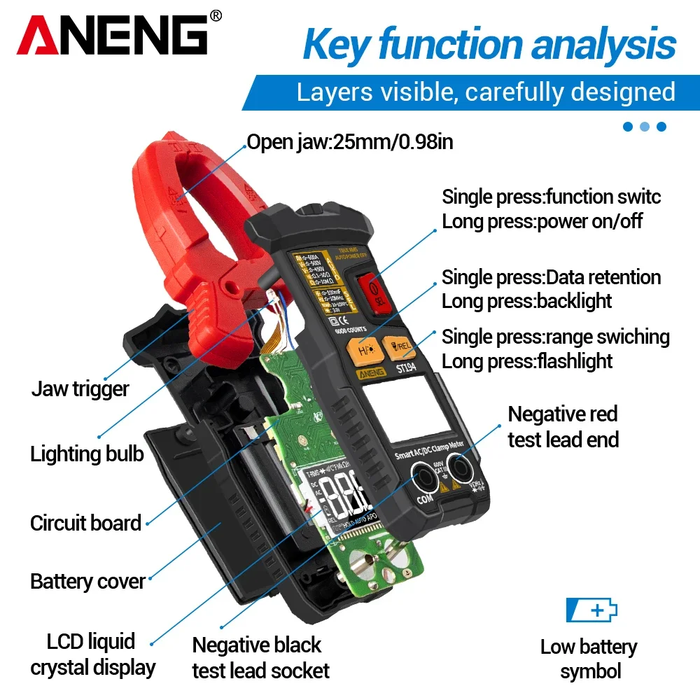 ANENG ST194 6000 Count Digital True RMS Multimeter Clamp Meter DC/AC Current Clamp Voltage Car Tester Hz Capacitance Ohm Tool