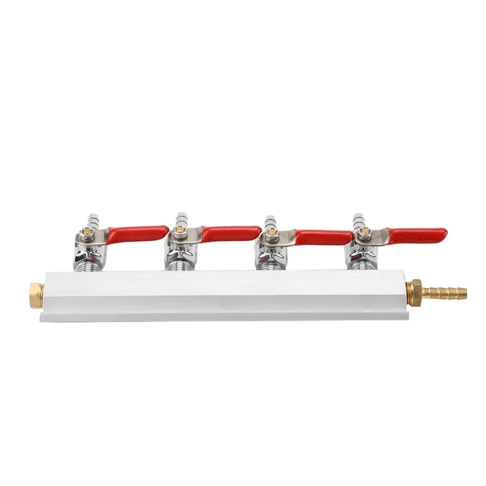 4 Way Gas Manifold Splitter Integrated Check Valves Independent Shut Off CO2 Gas Distributor Hose Clamps Barb Fitting