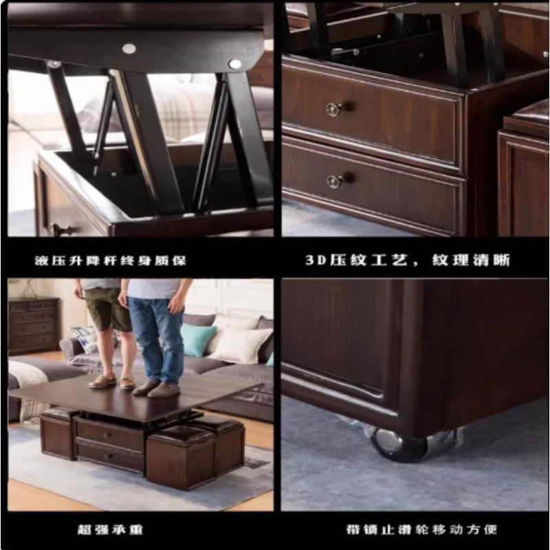 

Мобильный складной журнальный столик двойного назначения «два в одном» для небольшой квартиры с табуреткой, подъемный журнальный столик из массива дерева, обеденный стол