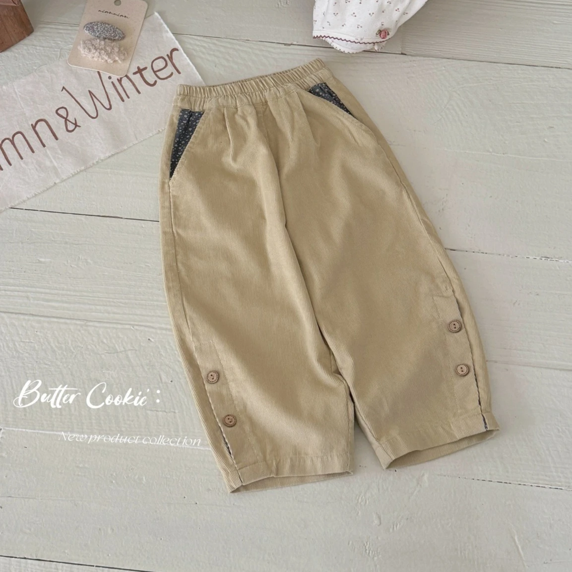Girl Pants 2026 Spring and Autumn New Children's Clothing Korean Style Girl Baby Match Color Broken Flower Corduroy Turnip Pants