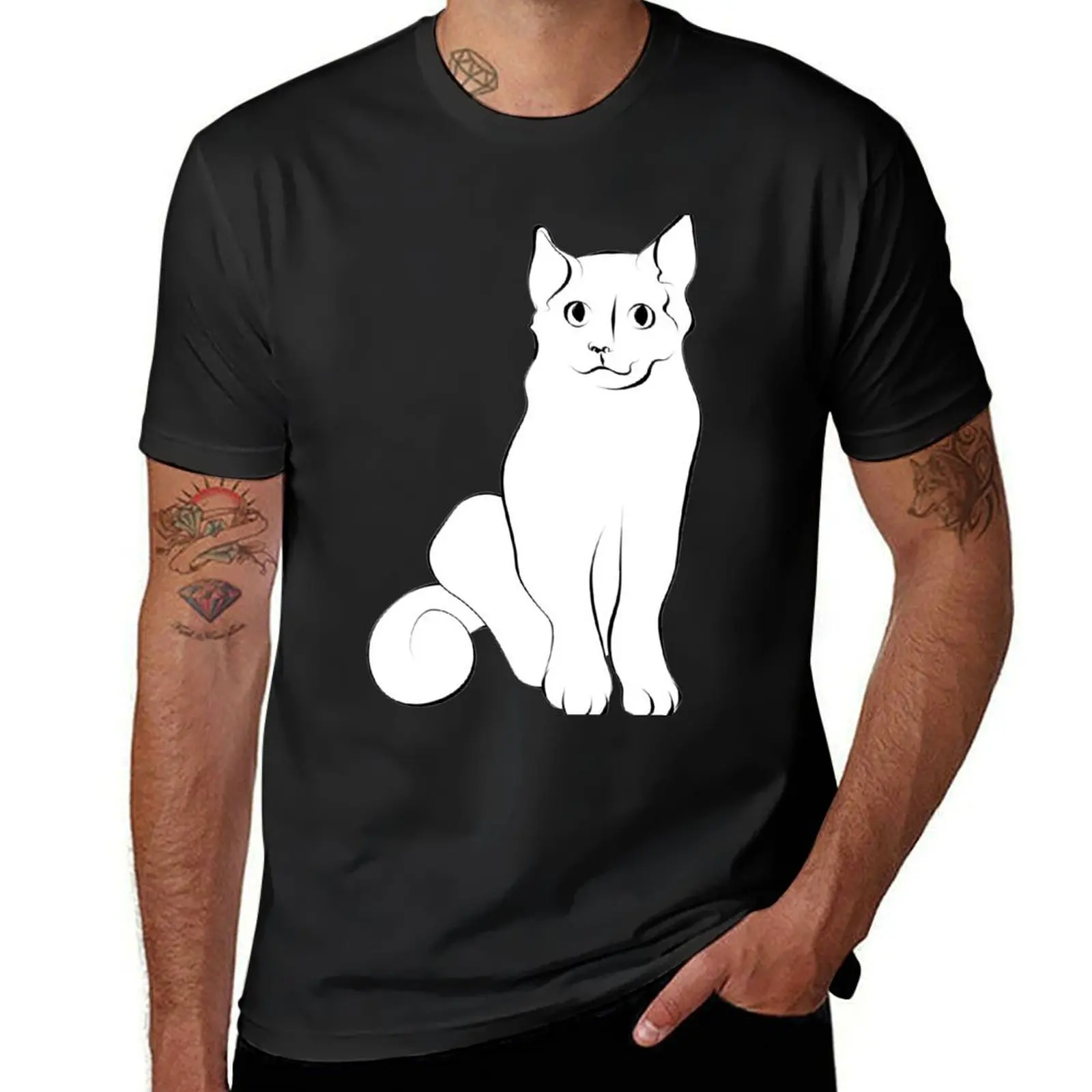 Simple Cat - graceful line art by Karen Little T-Shirt aesthetic clothes customizeds summer top T-shirt men