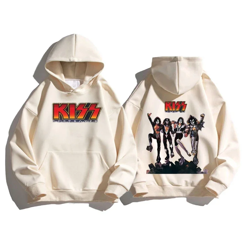 

2024 European and American Trend Rock Band Graphic Printed Hoodie Men's and Women's Retro Cotton Jumper Fleece Thermal Top