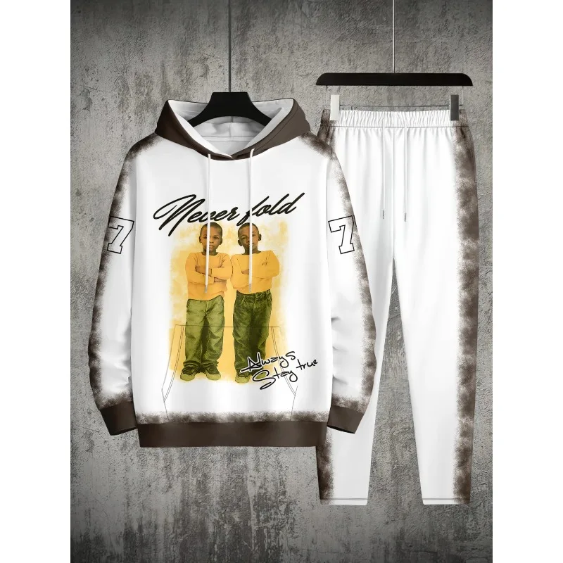 2025 ثلاثية الأبعاد مطبوعة الرجال الكتف نمط مقنعين البلوز بلوزات وسراويل قطعتين مجموعة الربيع والخريف مجموعة رياضية غير رسمية