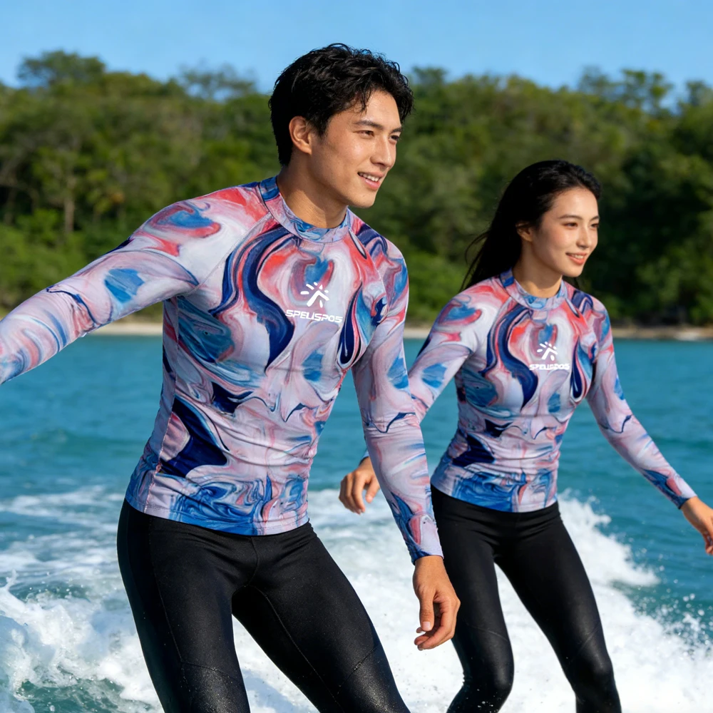 Men's and Women's Long Sleeve Surfing Clothing Rash Guard Surf Beachwear Breathable Swimwear Top for Water Sport Fishing Touring