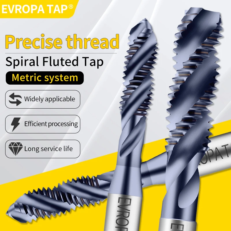 

EVROPA TAP HSSE-M35 TICN Покрытие JIS Стандартный спиральный рифленый метчик M1M2M3M4M5M6M8M10M12Метрический машинный винт Ta