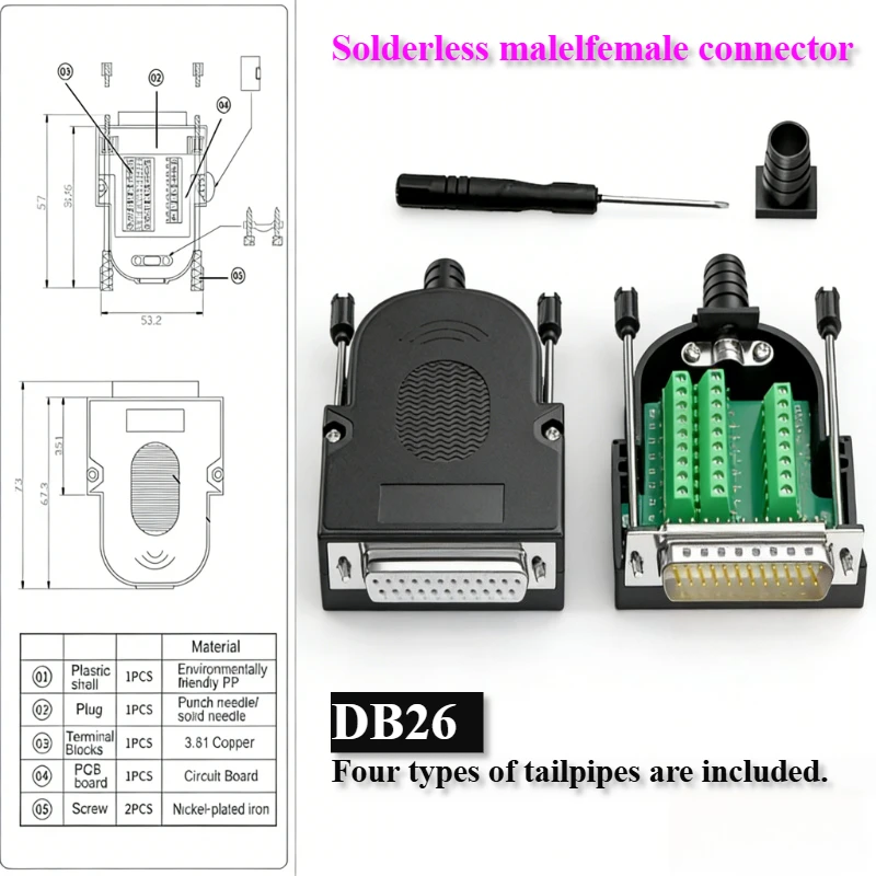 Waterproof 3-row DB26-pin Solderless Plug Male/female Board Terminal Block Connector Wiring Terminal Pure Copper Circuit Adapter
