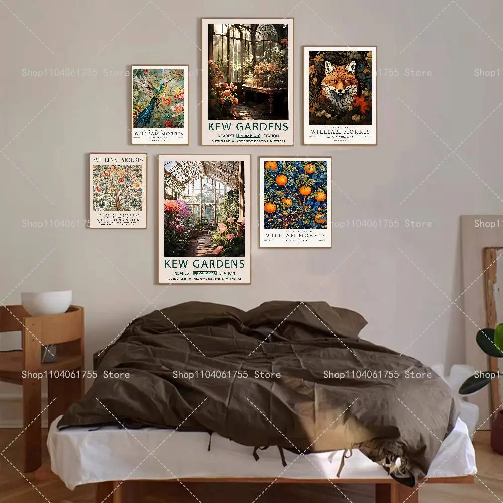 Vintage William Morris Exhibition Poster Self-adhesive Art Waterproof Paper Sticker Coffee House Bar Room Wall Decor