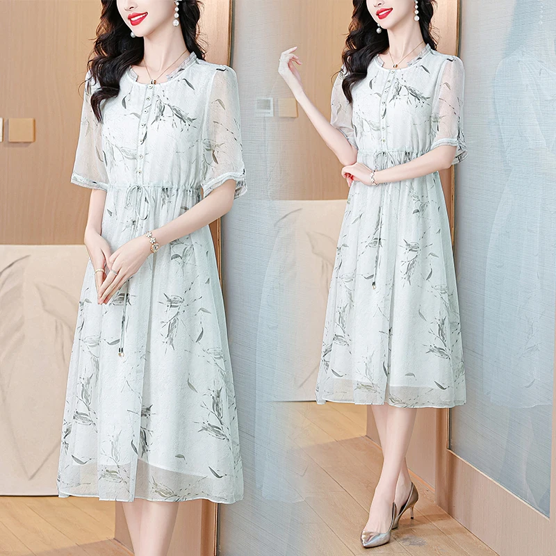 Sommer Floral Chiffon Casual Strand Midi Kleid Frauen Koreanische Mode Elegante Prom 2025, Frühling Chic Luxus Party Abendkleid