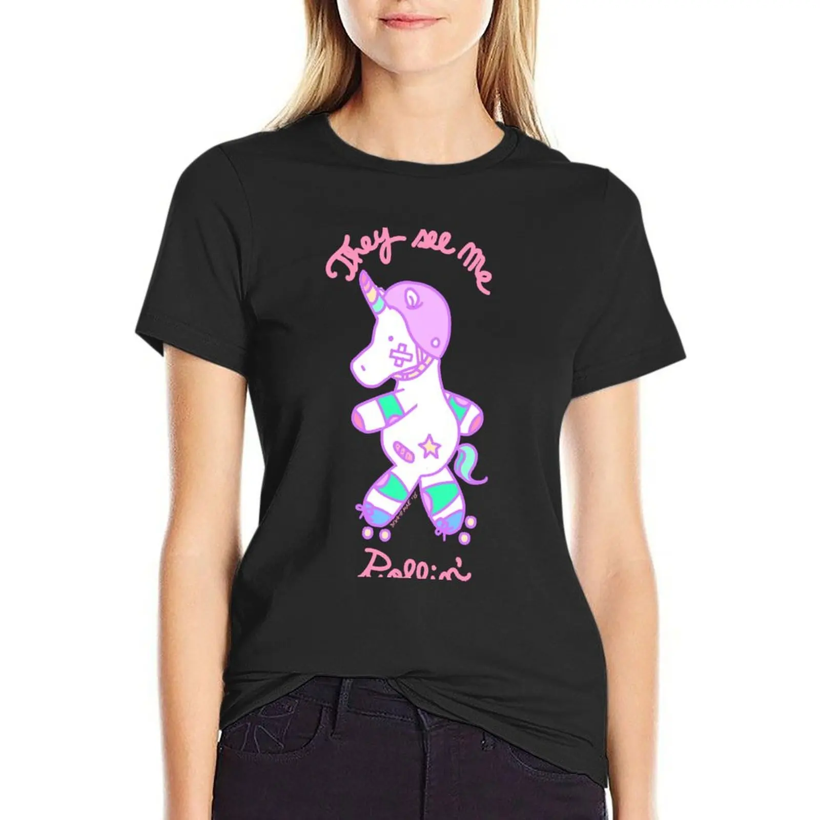 Unicorn Roller design T-Shirt korean fashion hippie clothes female kawaii clothes womans clothing