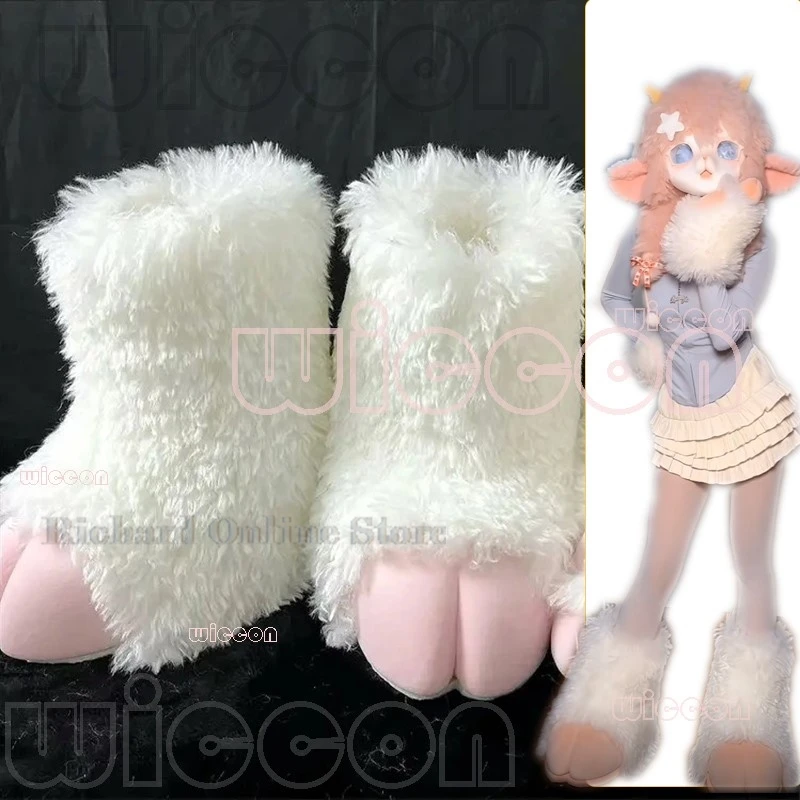 Fursuit Cosplay Paw Shoes Kigurumi Accessories Frizz Furry Kig Cosplay Sheep Trotters Boots Cute Fluffy Animal Party Wearable