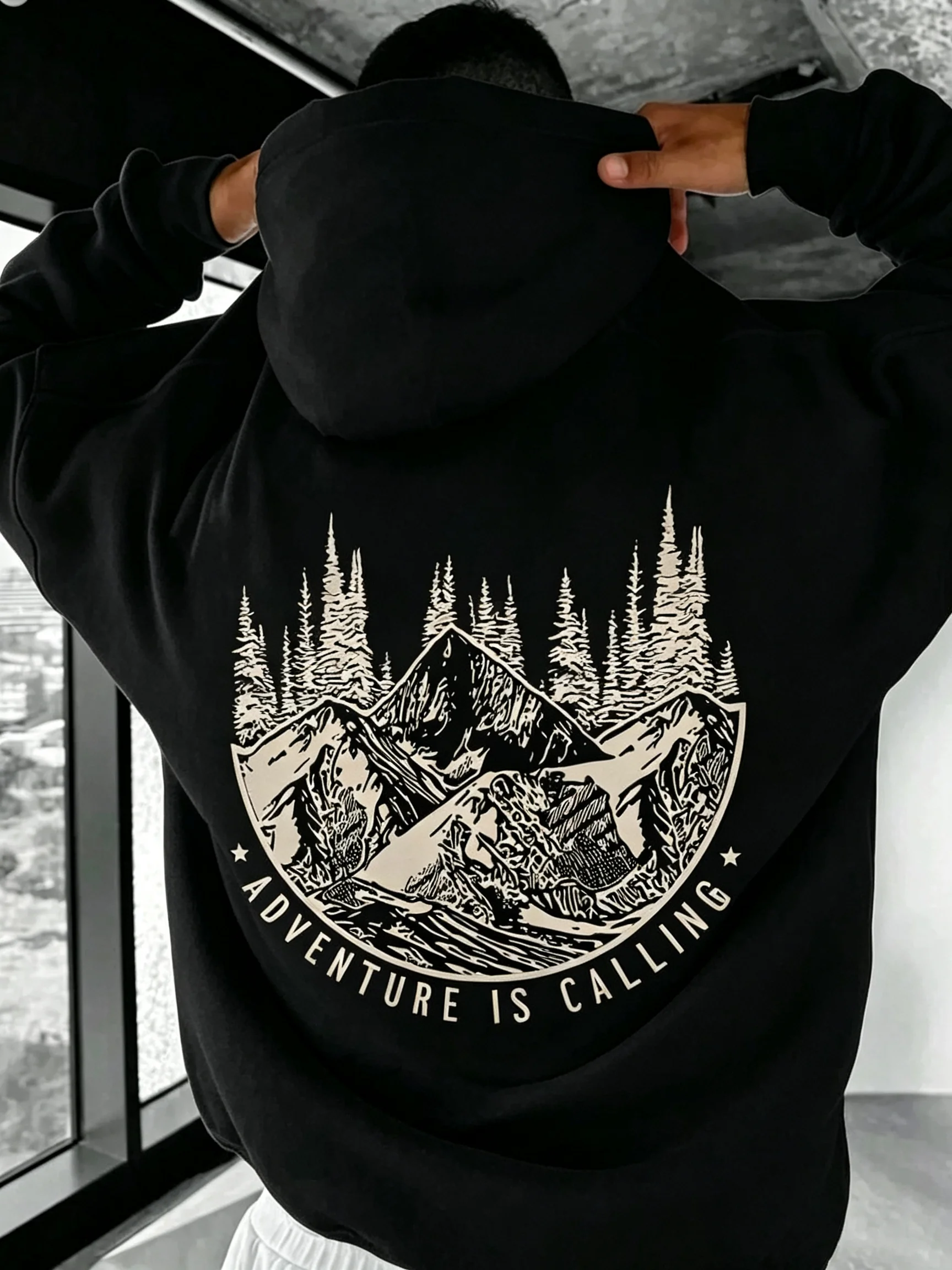 2026 New Unisex Oversized Hoodie Streetwear Adventure Is Calling Mountain Forest Back Print Autumn Winter Hooded Sweatshirt