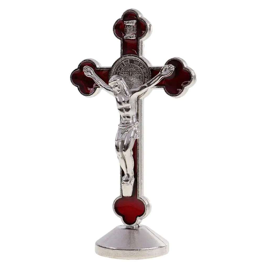 Alloy St.Benedict Crucifix Statue Figure W/ Bottom Worship