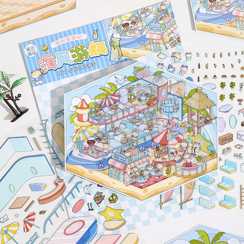 Kawaii 3D Fun Farm Cartoon Animal Theme Landscape Sticker Cabin Scene DIY Toy Game Sticker Festival Birthday Gift for Gir