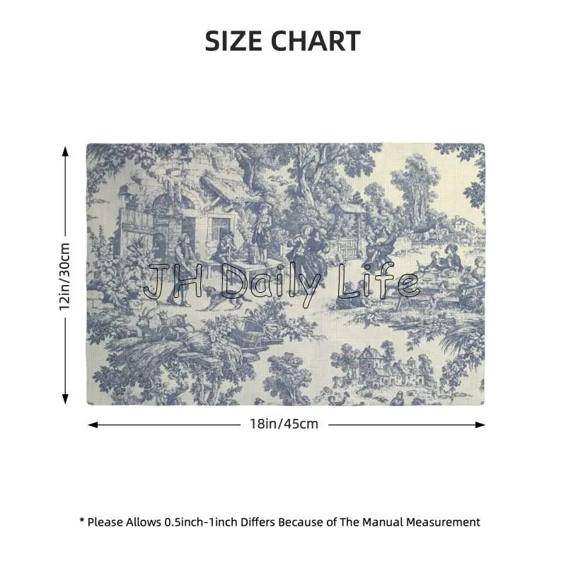 French Toile De Jouy Placemats Sets of 4 Waterproof Heat Resistant Linen Table Mats for Home Party Dining Table Decor 12x18 Inch