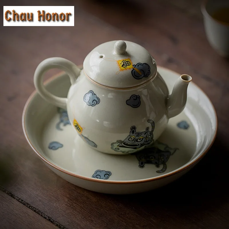 170ml Honey Glaze Ceramic Teapot Creative Zodiac Like A Tiger Adding Wings Art Single Pot With Filter Household Tea Maker Tools