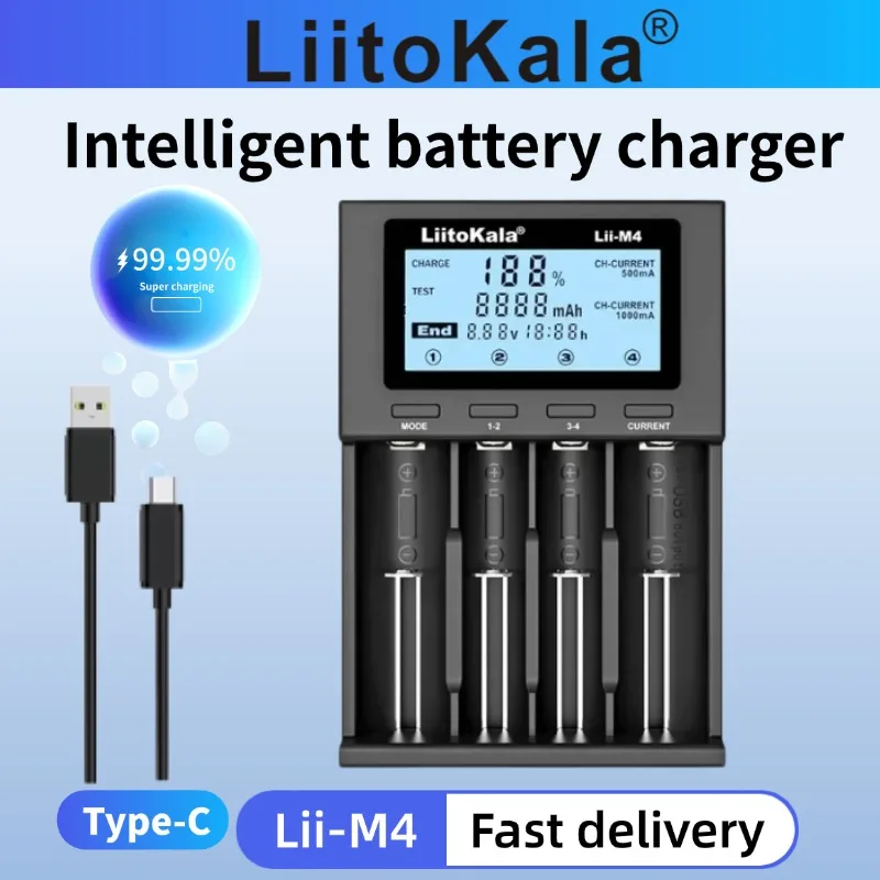 LiitoKala Lii-M4 18650 LCD Battery Charger 4 Slots for 3.7V 26650 18350 21700 18500 1.2V AA AAA - Capacity Test Suitable