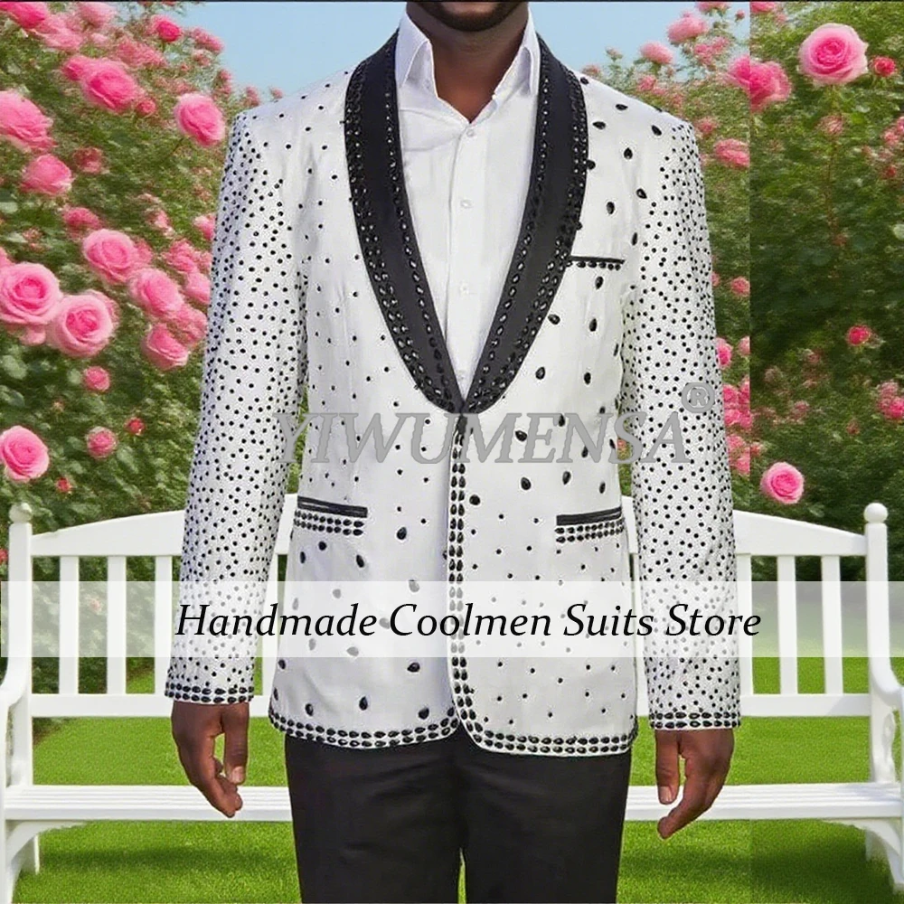 

Exclusive Design Beaded Stones Suits Men 2 Pieces Sets Black Shawl Lapel Groom Blazers Customized Man Banquet Party Tuxedos 2026