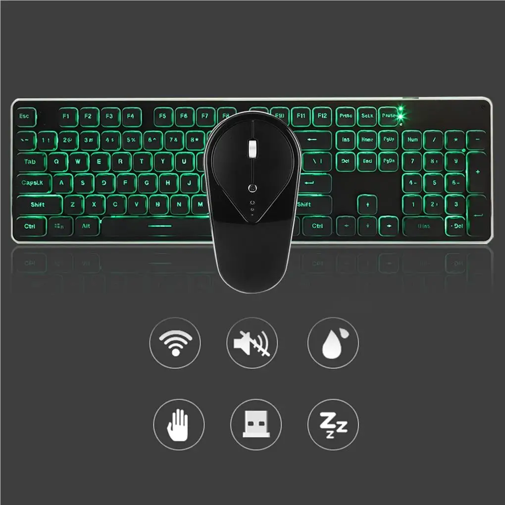 Wireless Charging Lighting 104 - key Laser Engraving Mute Keyboard Mouse Combo - Green Light