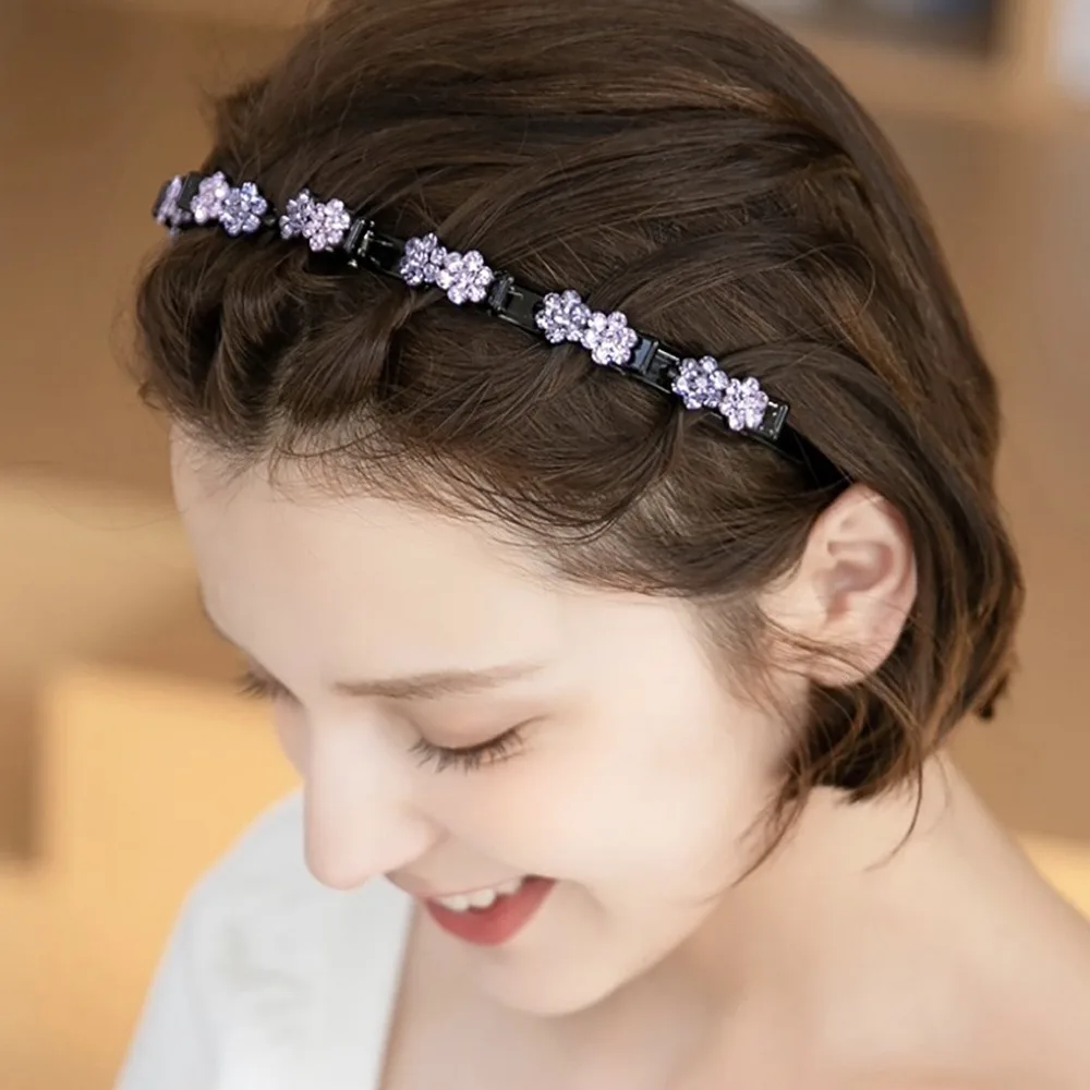 

Elegant Hair Bands with Clips Sweet Plum Blossom Rhinestone Bangs Clip Headband Multi-storey Korean Style Shiny Flower Hair Hoop