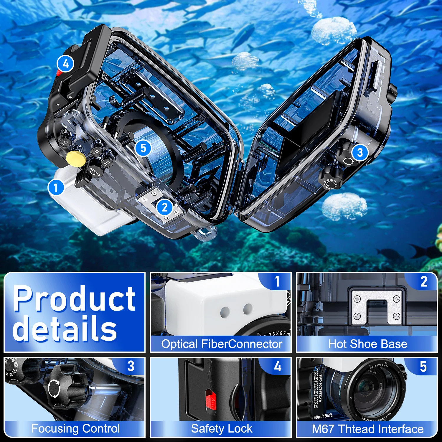 Seafrogs Scuba Diving Camera Case For Sony A6000 A6300 A6500 Underwater Photography Equipment Waterproof Camera Housing 60m/195