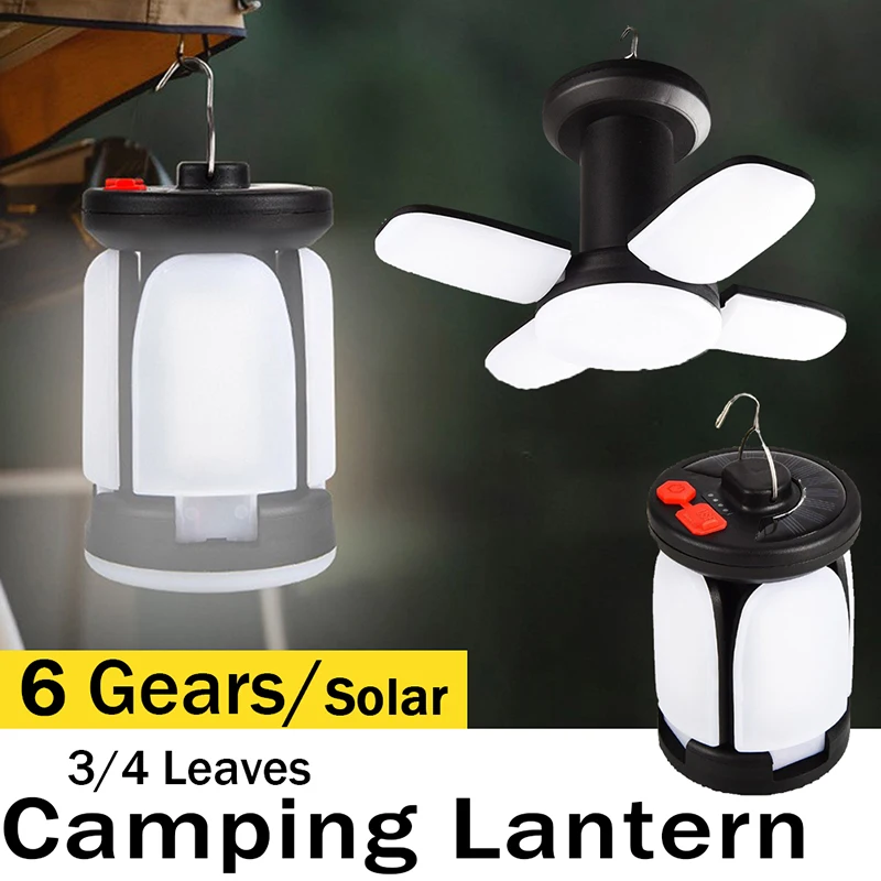 

Rechargeable Camping Lantern Portable Lights Hung 4-leaf Foldable Solar USB Rechargeable Tent Camping Lights Fishing Travel Lamp