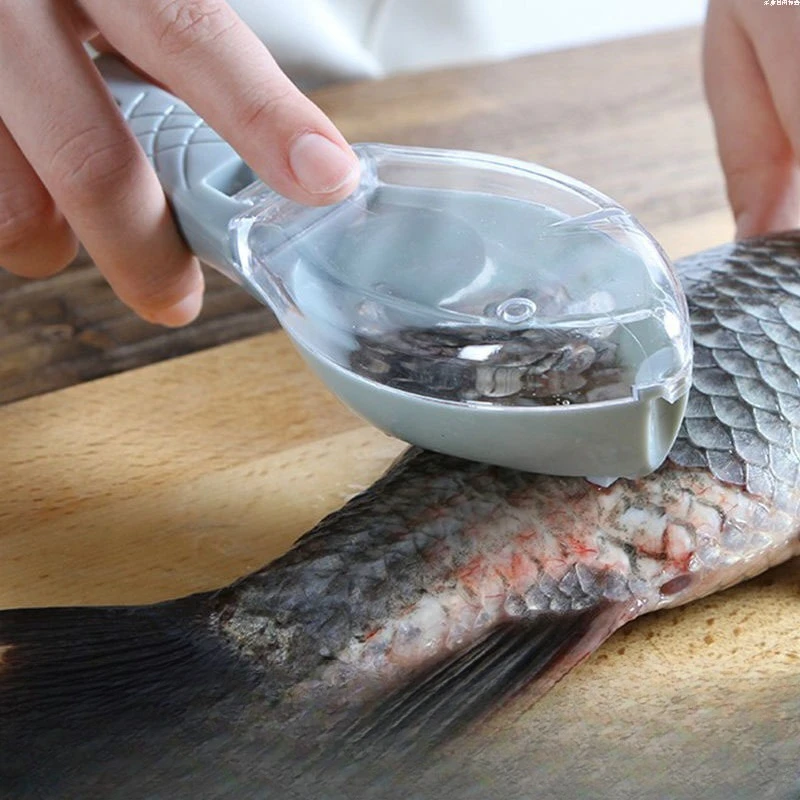 Cepilladora de escamas de pescado Manual, herramienta de raspado de escamas de pescado para el hogar, herramienta de descalcificación de cocina profesional con cubierta
